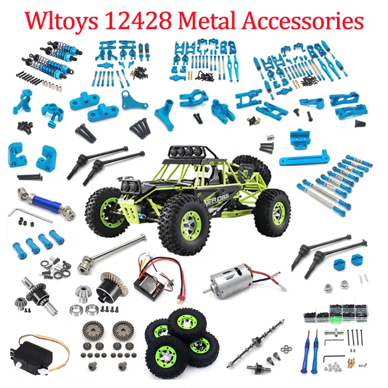 Wltoys 12428 12427 12423 1/12 RC Metal Blue Parts Pull Rod Front and Rear Axle Kits Shock Absorber Gear Motor Parts