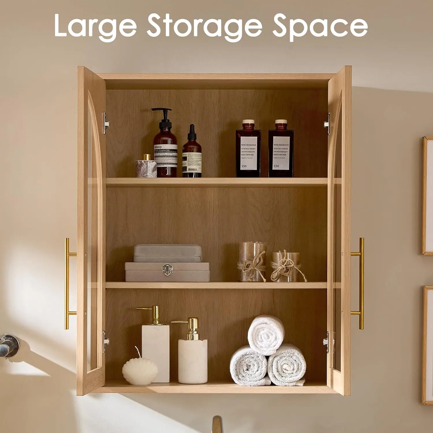 Bathroom Wall Cabinet, 23.5×31.4'' Storage Cabinet, Arched Cabinet Wall Mount with Adjustable Shelf & Glass Doors,, Customized