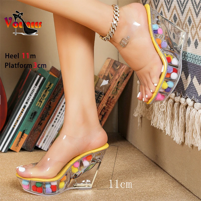 Comfort Wedges Heel Summer Women High Heels Transparent PVC Platform Sandals Designer Fashion Buckle Strap Crystal Jelly Shoes