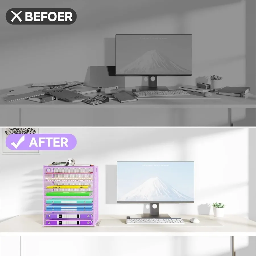 منظم ورق مكون من 9 طبقات مع مقبض لتخزين المكتب بسعة كبيرة: صينية مجلد ملفات شبكية لفرز المستندات الفعال في Cla