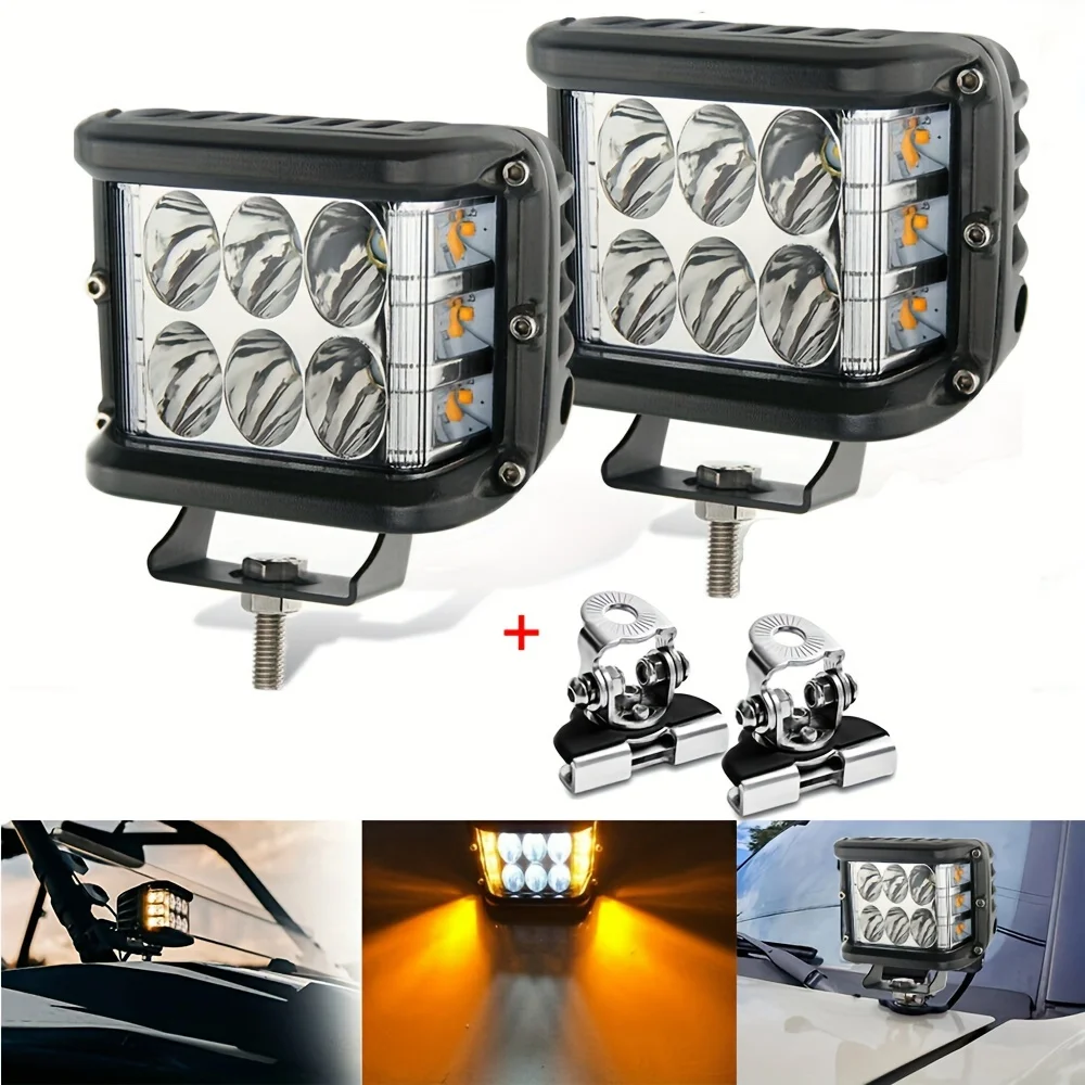 

2pcs 4in Strobe LED Light Pods, Amber White Side Shooter 5 Modes 60W Off Road Light, Emergency Fog Driving Work Light For Truck