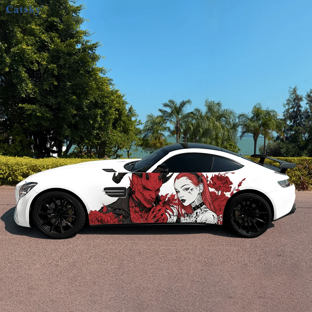 

Red Demon and Tattooed Woman Car Side Sticker Decor,PVC Waterproof Scratch Resistant Decal,Car Protection, Auto Accessories Gift