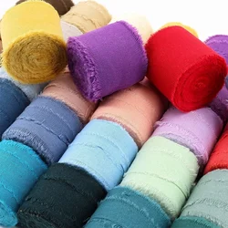 Ins Cotton ribbon 5 Yards Wide 3.8cm Green DIY Gift Box Packaging Wedding Flower Bouquet Wrap Decoration Frayed Edge