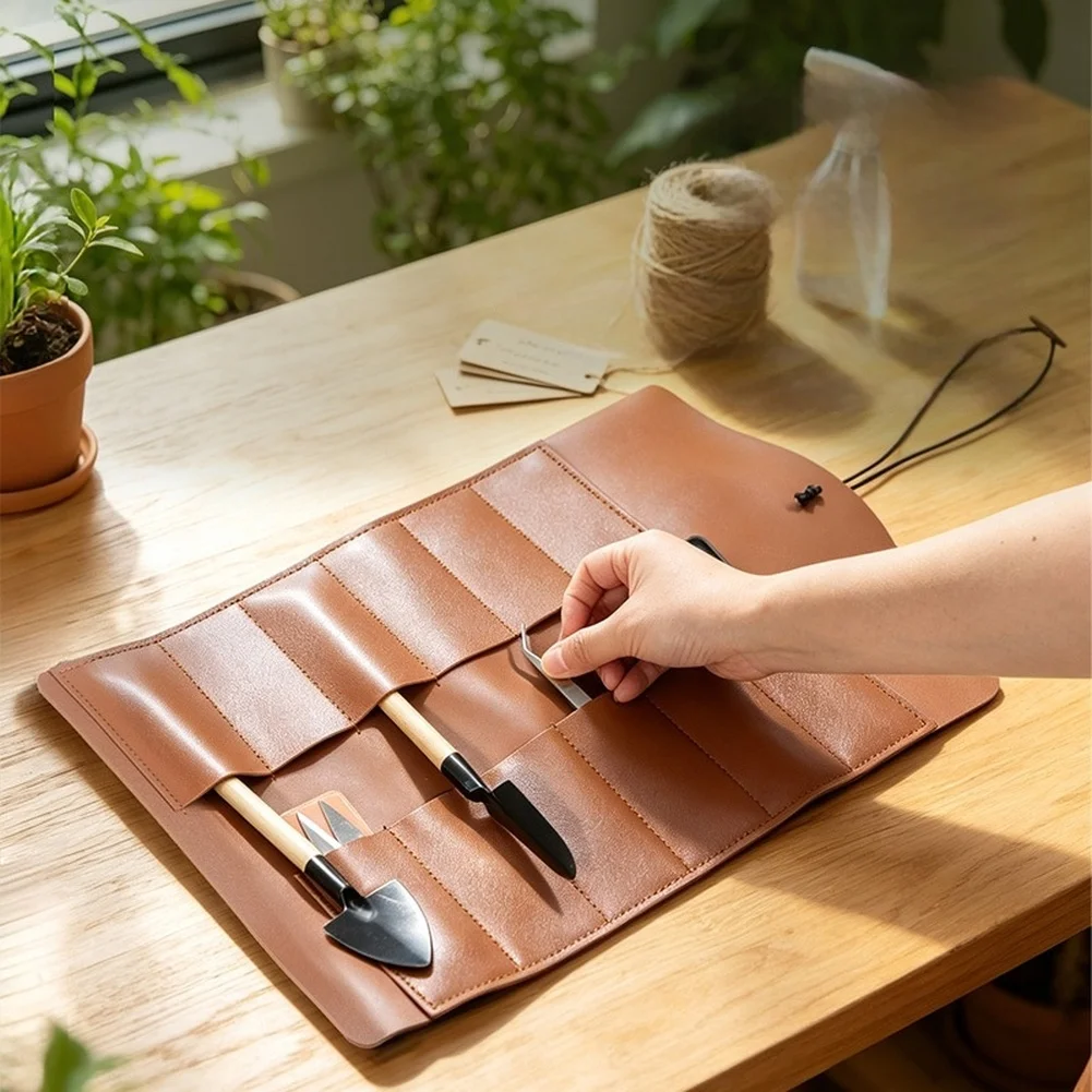 Gardening Tool Roll Bag Tool Roll Pouch Secure Storage For Tools Waterproof Leather Storage Bag Tool Roll Storage Bag