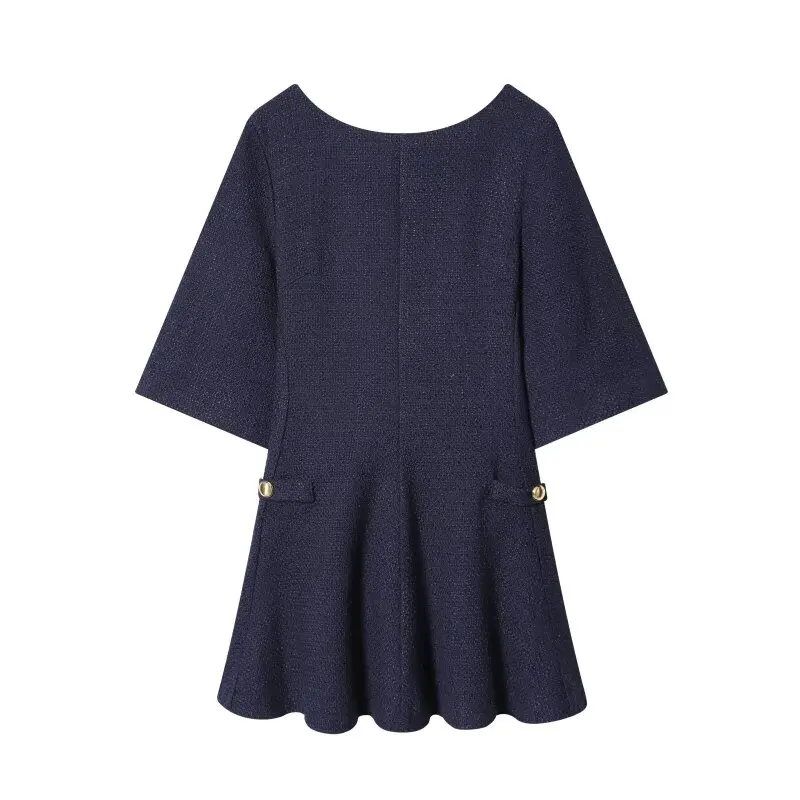 Minivestido de verano de dos tonos de media manga de tela de rizo para mujer, diseño sin espalda, moda fresca, traje para fiesta en la playa y discoteca