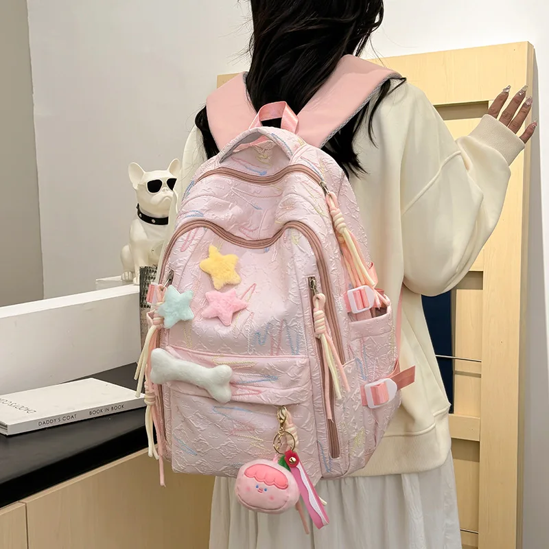 Zaini da donna Pendenti a stella Stile preppy coreano Carino Kawaii Dolce Verstaile Zaini leggeri di grande capacità per ragazza