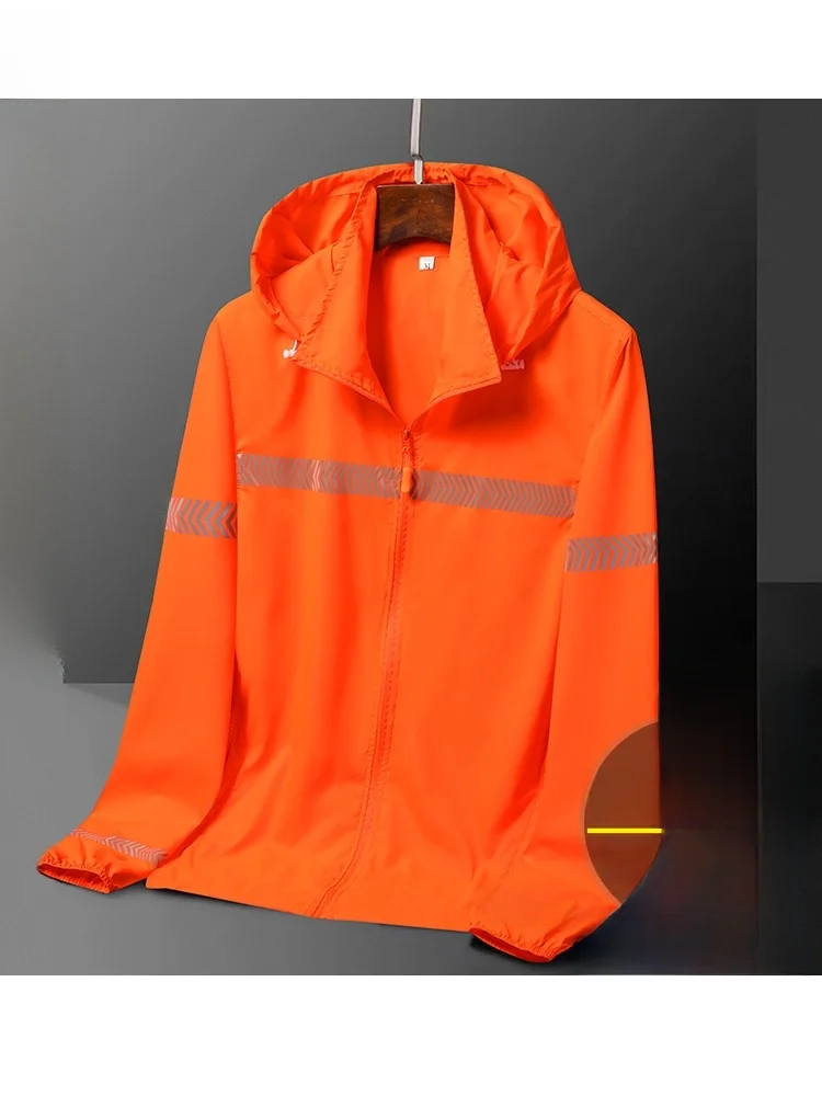

ex Summer Casual Sun Protection Hoodie Garbage Collector Reflective Strip Pure Color Sun Protection Clothing F235