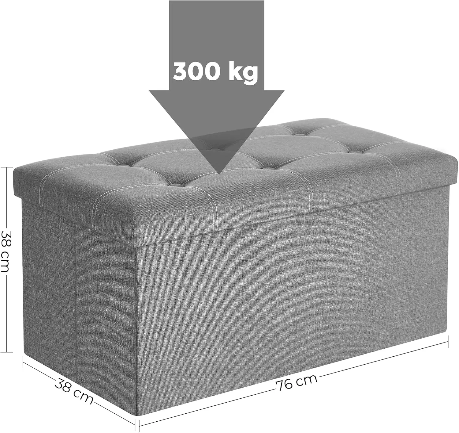 SONGMICS Sitzbank, Sitzhocker, mit Stauraum, faltbar, 76 / 110 x 38 x 38 cm