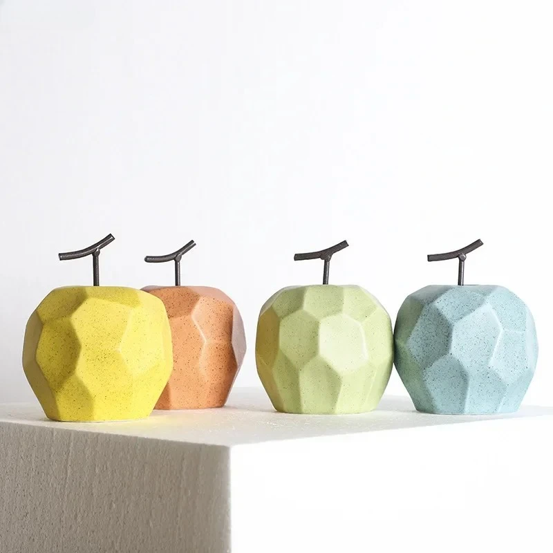 Geometric Surface Apple Pear Statue Ceramic Crafts Ornament Desk Decoration Fruit Ornament Creative