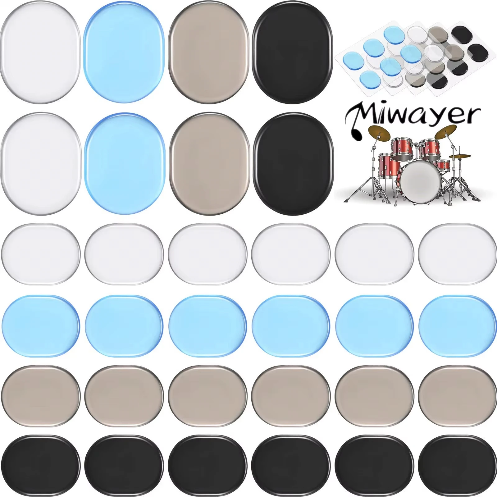 

48-Piece Drum Mute Pads | Silicone Gel Drum Dampeners for Noise Reduction & Practice – Soft Drum Silencer Kit