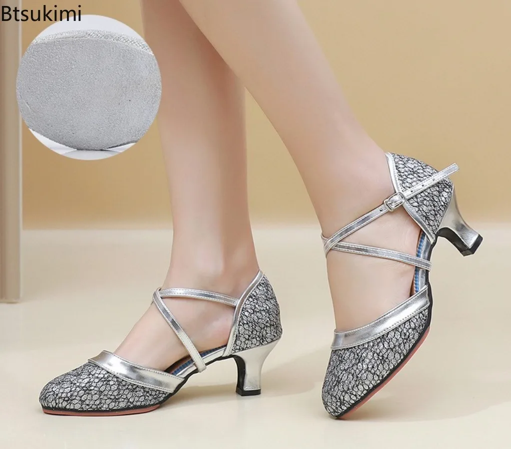 2025New Scarpe da ballo latino Donna Sala da ballo Scarpe da ballo Tango Suole in pelle scamosciata Party Modern Tango Salsa Scarpe da ballo per sandali da donna