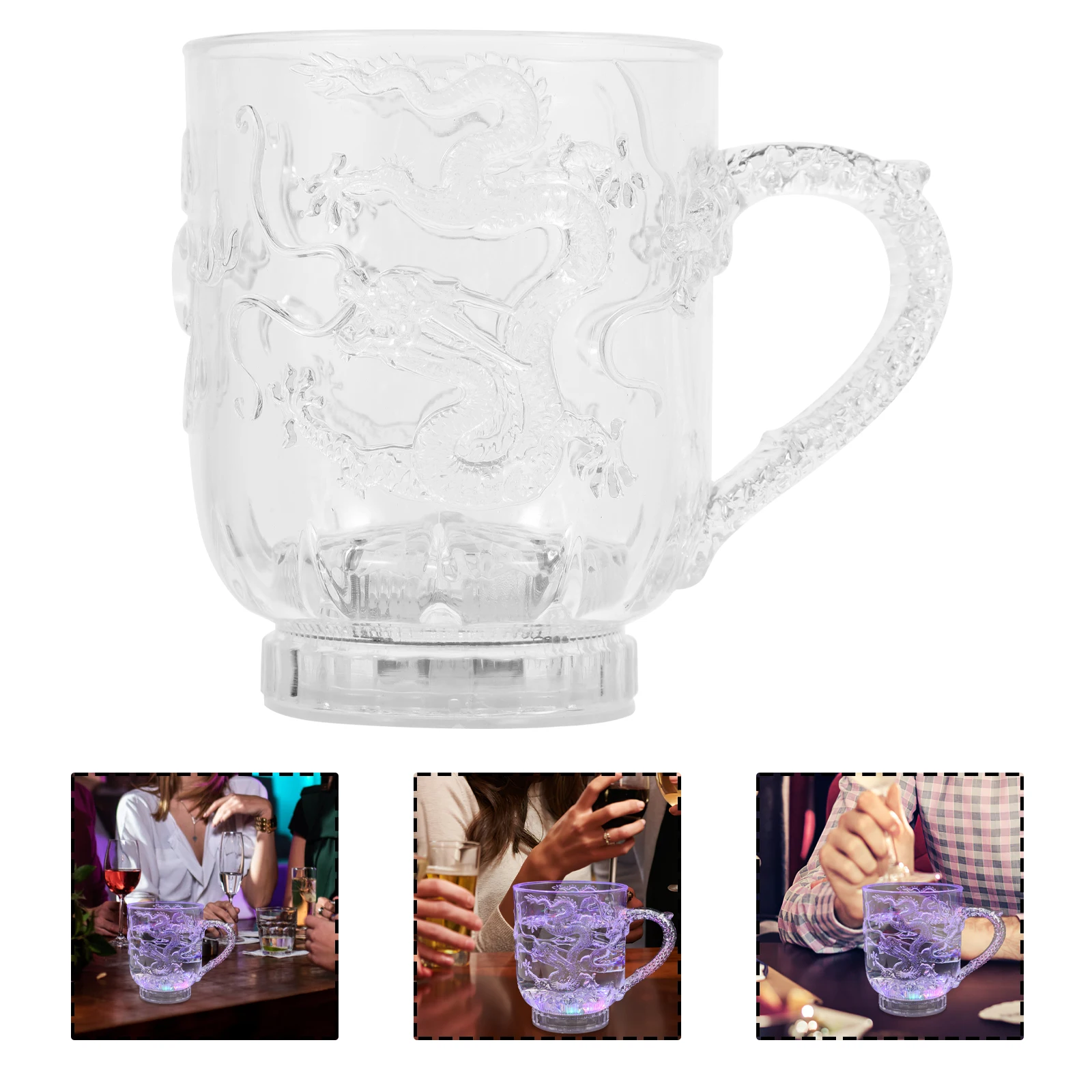 

Led Acrylic Flashing Colorful Mug Color Changing Tea Coffee Cup Creative Drinking Cup 285Ml Dragon Pattern Party