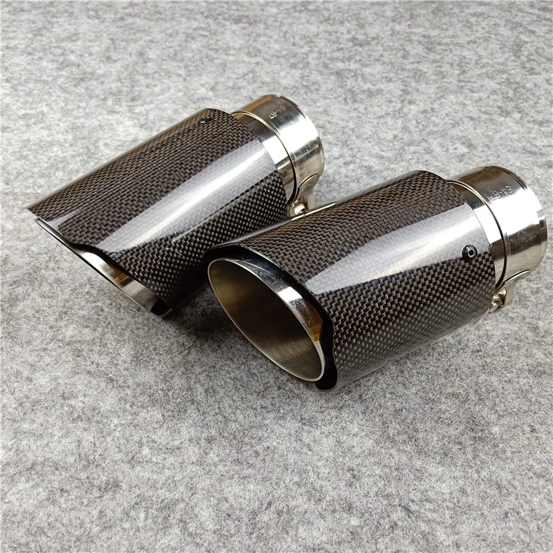 One Pcs Universal Glossy Carbon Fiber Exhaust Tips 304 Stainless Steel For Akrapovic Cars Tuning Muffler Nozzles Exhaust Pipes