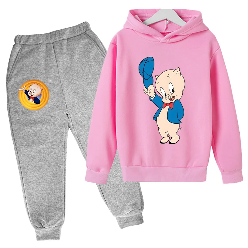 Kids Spring and Autumn Hoodies 3-12 Year Old Boys and Girls Hoodies Set Printed Casual Pig Little Brother  Piece Set Top+Pants