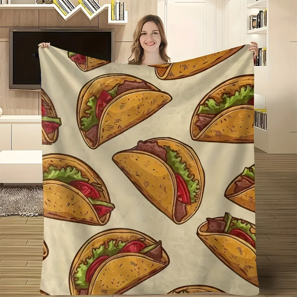Corn tortilla pattern Flannel printed blanket suitable for all seasons suitable for living room office sofa and travel