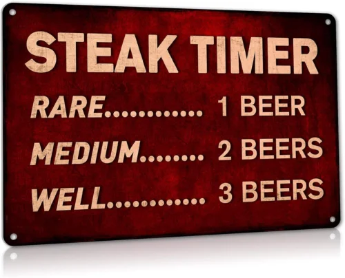 Señal de cerveza divertida, temporizador de carne, letrero de reglas de barbacoa de Metal, letreros de lata para exteriores para Patio,
