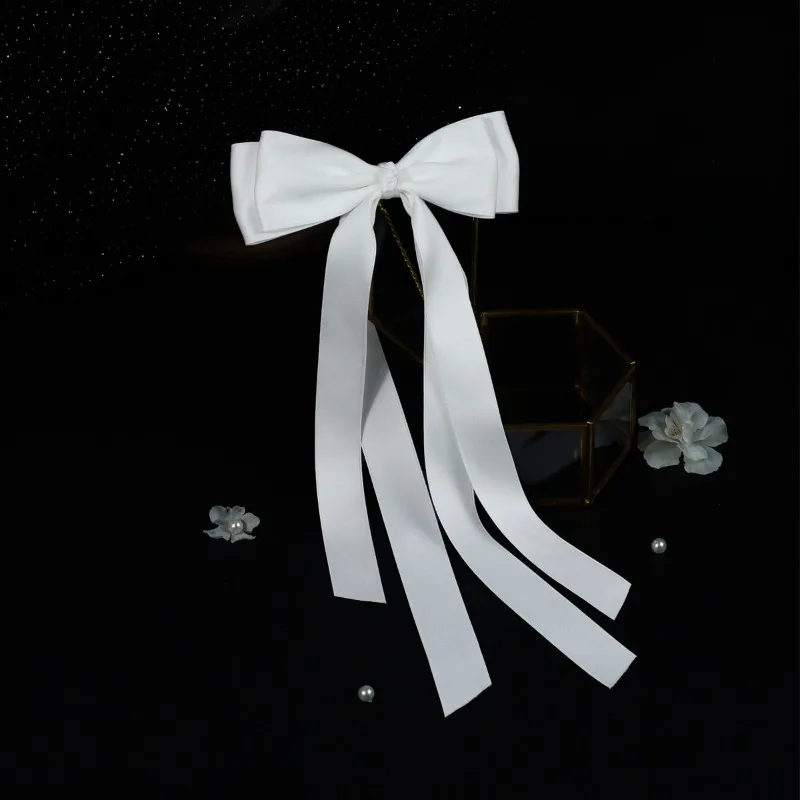 Long Ribbon Bow Hair Clip Bridal Bridesmaid Accessories