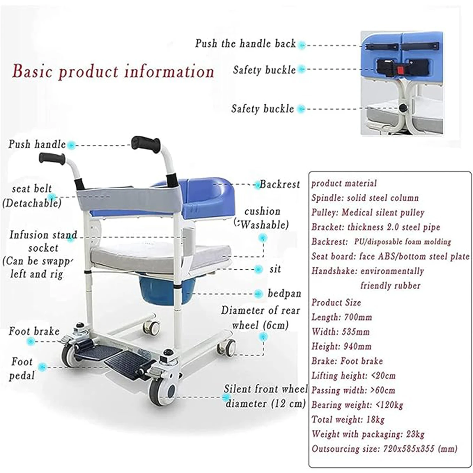 Patient Lifts Bathroom Wheelchairs Patient Transfer Chair Multifunctional Patient Shower Wheelchair Maternity Care Seated Lift f