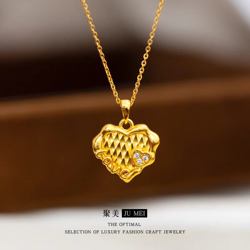 تصميم متخصص فاخر خفيف لسيارة نسائية 9999 24K من الذهب الحقيقي نقطة الماس قلادة حب عصرية على شكل قلب خوخ الترقوة