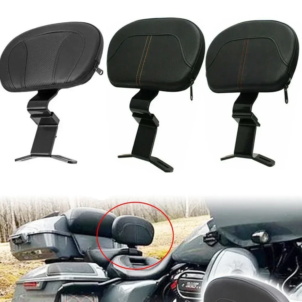 Motorcycle Adjustable Rider Backrest Driver Sissy Bar Pad Kit For Harley Touring CVO Road King Road Electra Street Glide 09-up