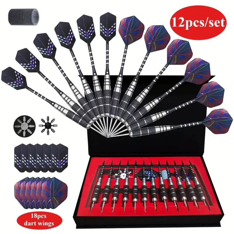 12 pcs of dart metal tip set Professional metal dart with non-slip iron tube Aluminum dart shaft dart sharpener gift box