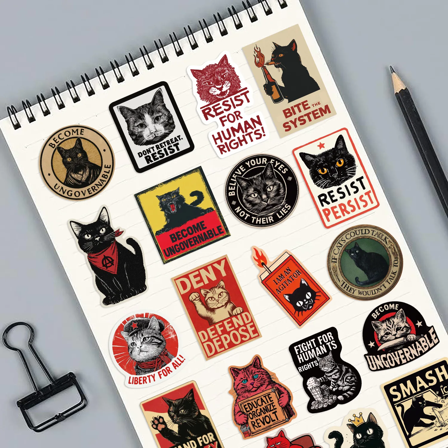 50PCS Resistance Stickers Black Kitten Sign PVC Stickers Pack DIY Skateboard Motorcycle Suitcase Stationery Decals Decor