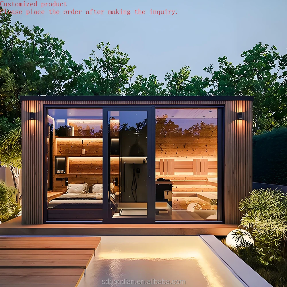 

Customization.Factory Custom Sold Outdoor Luxury 4-6 Person Cubic Solid Sauna With Wet Steam Modern Design Includes Stove Heatin