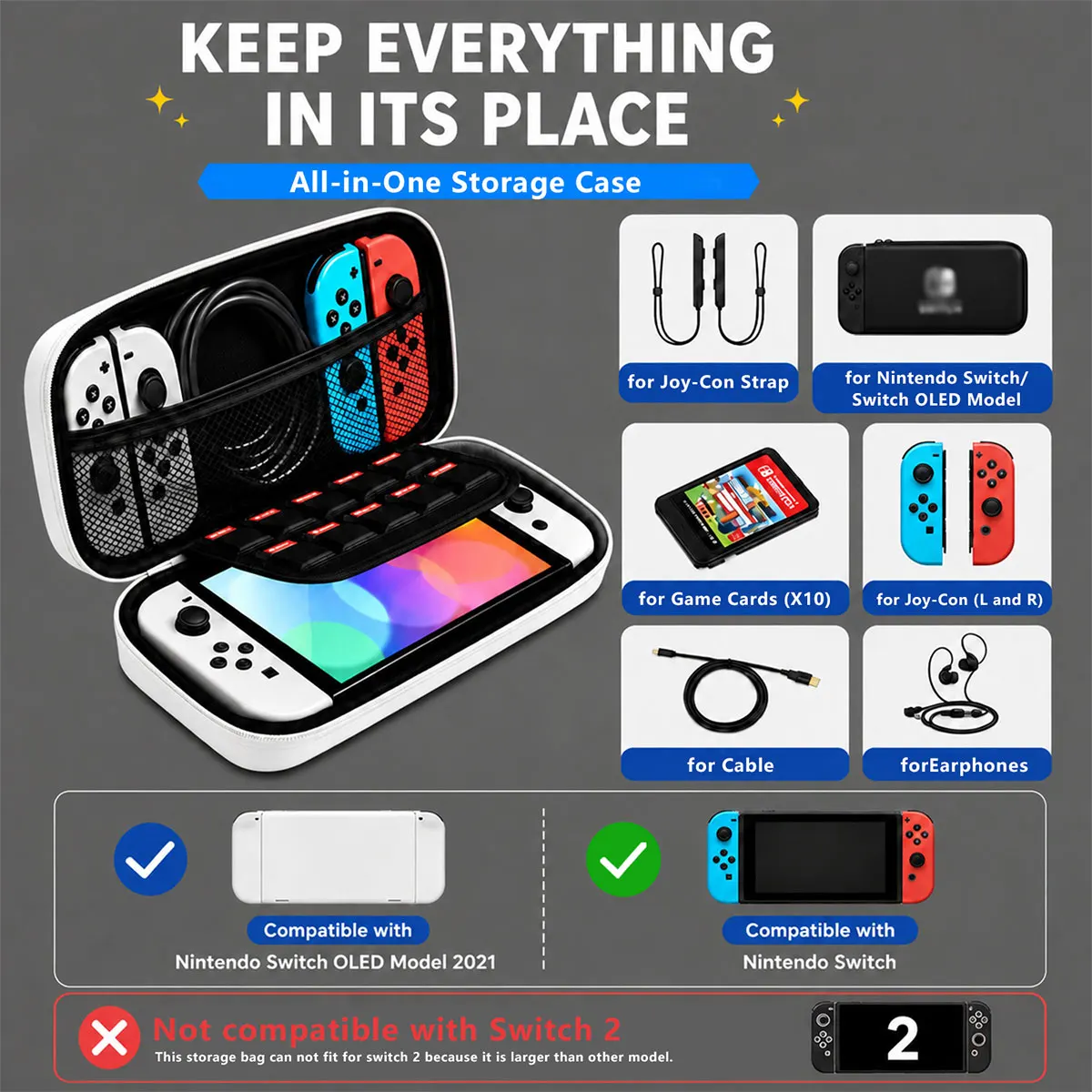 New Fashionable Storage Bags With Mesh Pockets for Nintendo Switch Lite/OLED Portable Travel Gaming Accessories Storage Bag