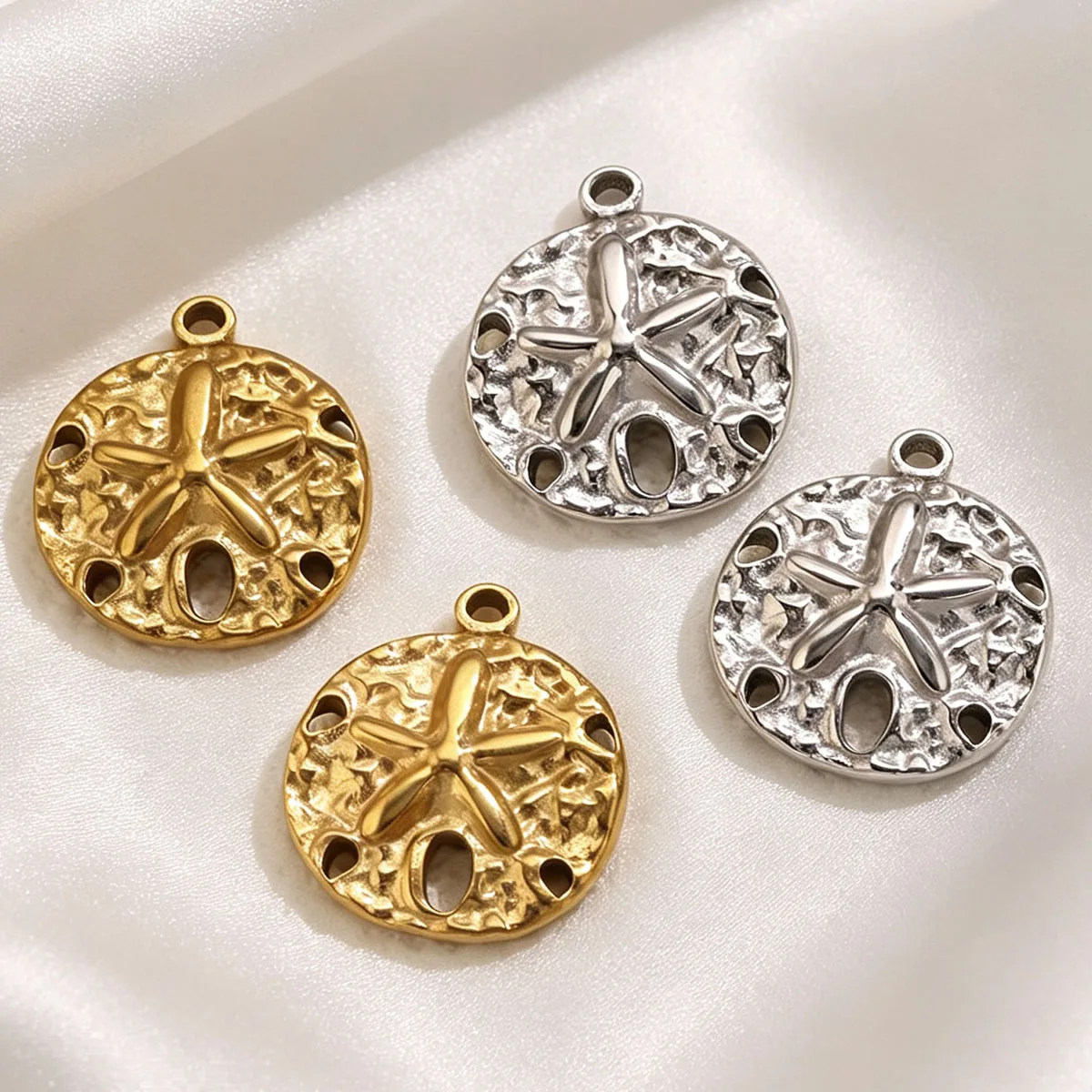 5 Stück Seestern-Anhänger 18k Edelstahl Runde Charms für Damen DIY Halsketten Ohrringe Schlüsselanhänger Schmuckzubehör Großhandel