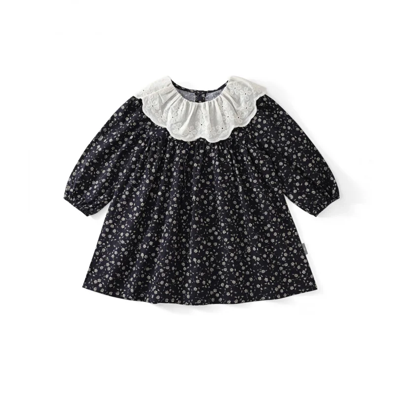

Girls' Skirt2025Spring New Baby Girl Lace Doll Collar Floral Sweet Princess Long Sleeve Dress