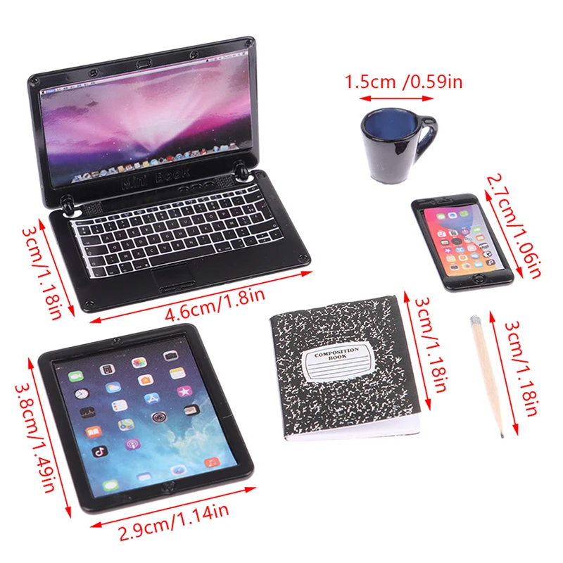 1:12 دمية مصغرة هاتف محمول هاتف لوحي لمبة مكتب قلم رصاص كتاب كوب مكتب مجموعة نموذج ديكور المنزل لعبة بيت الدمية الملحقات