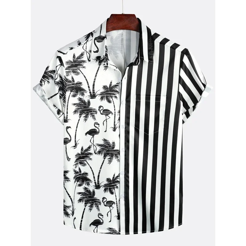Lässiges, rosa bedrucktes Sommerhemd für Herren mit Blumenmuster, kurzärmelig, Kirschblütenhemd, Revers, hawaiianisches Urlaubs-Strandhemd, Ropa Hombr