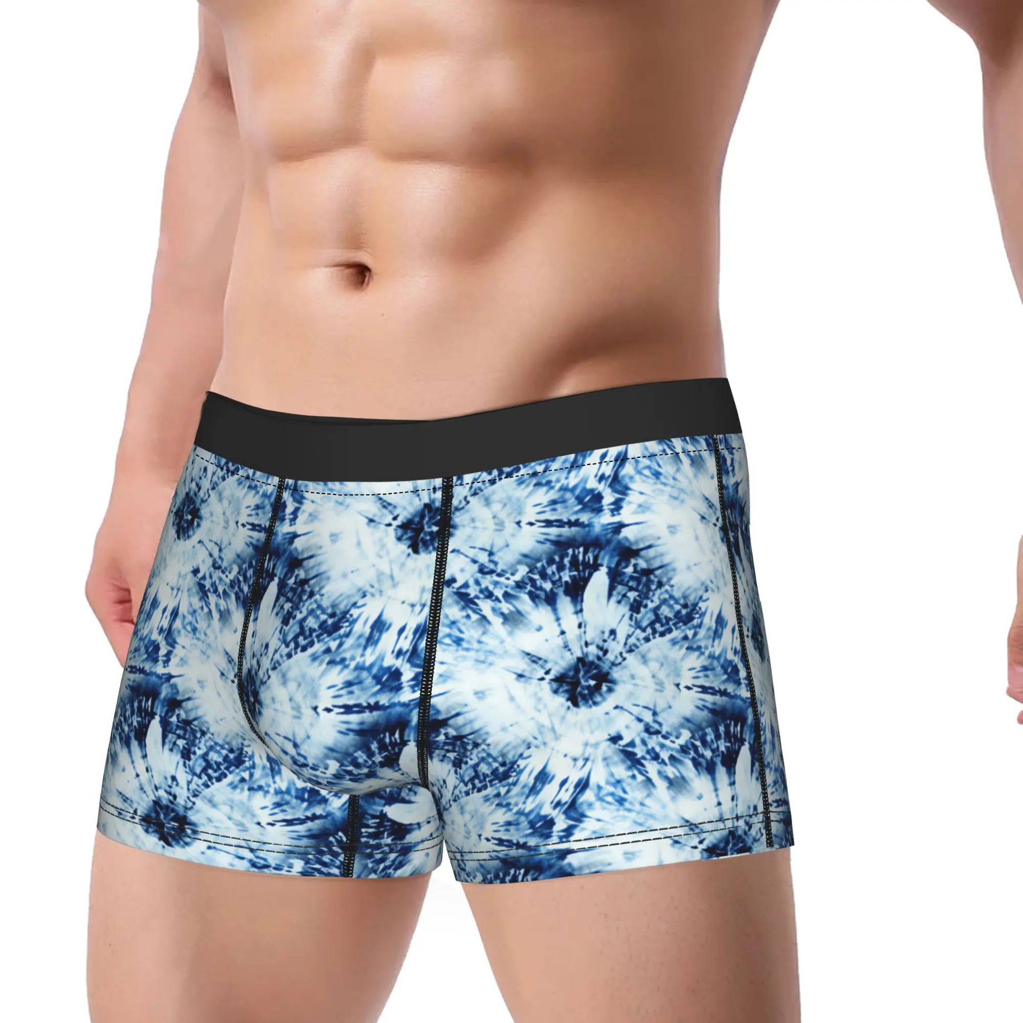 Seamless tie dye pattern of indigo color Boxershorts 3D Pouch Underwear Quality Shorts Briefs Breathable Males Underpants