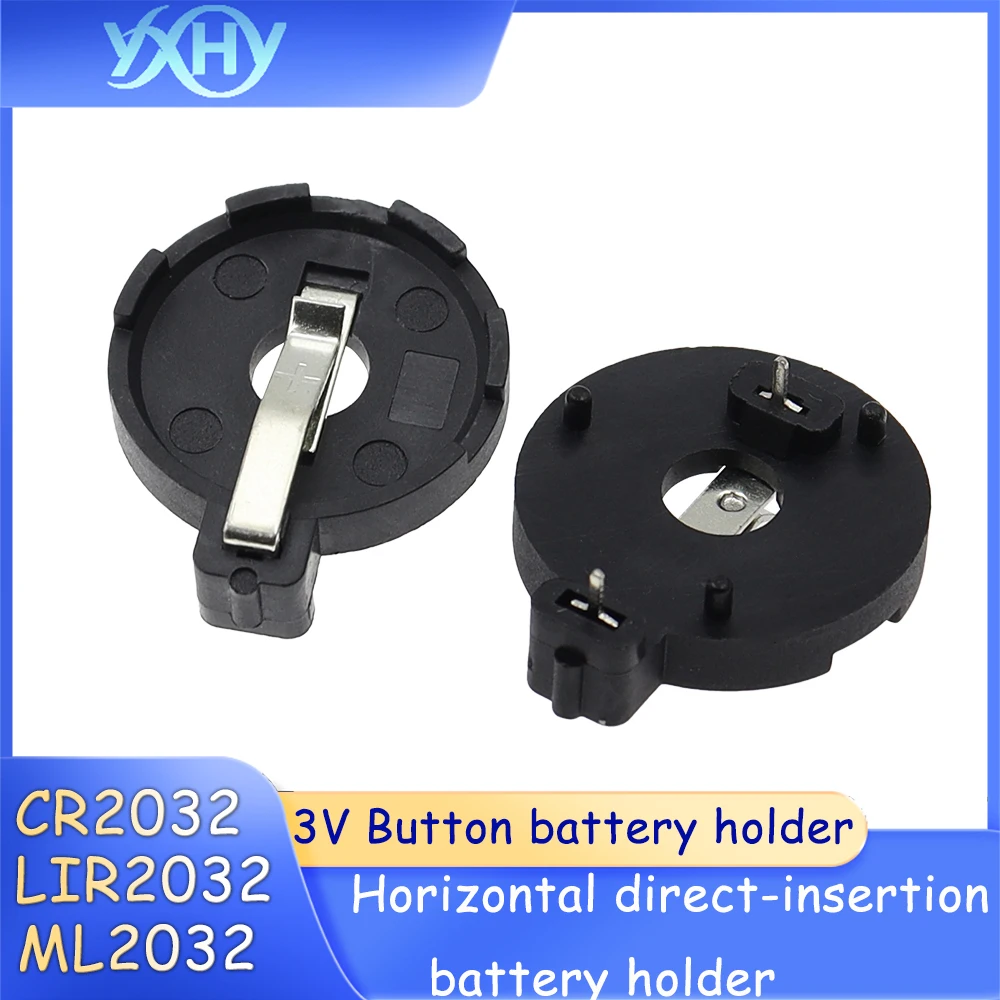 Suporte de bateria CR2032 base de botão 3V com clipe de mola LIR2032 ML2032 suporte de bateria plug-in horizontal