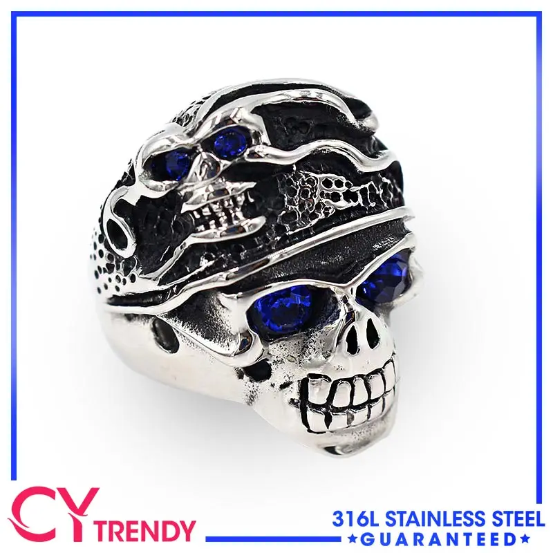 Punk Men's Outlaw Biker CZ Skull Stainless Steel Rings Size 7-14