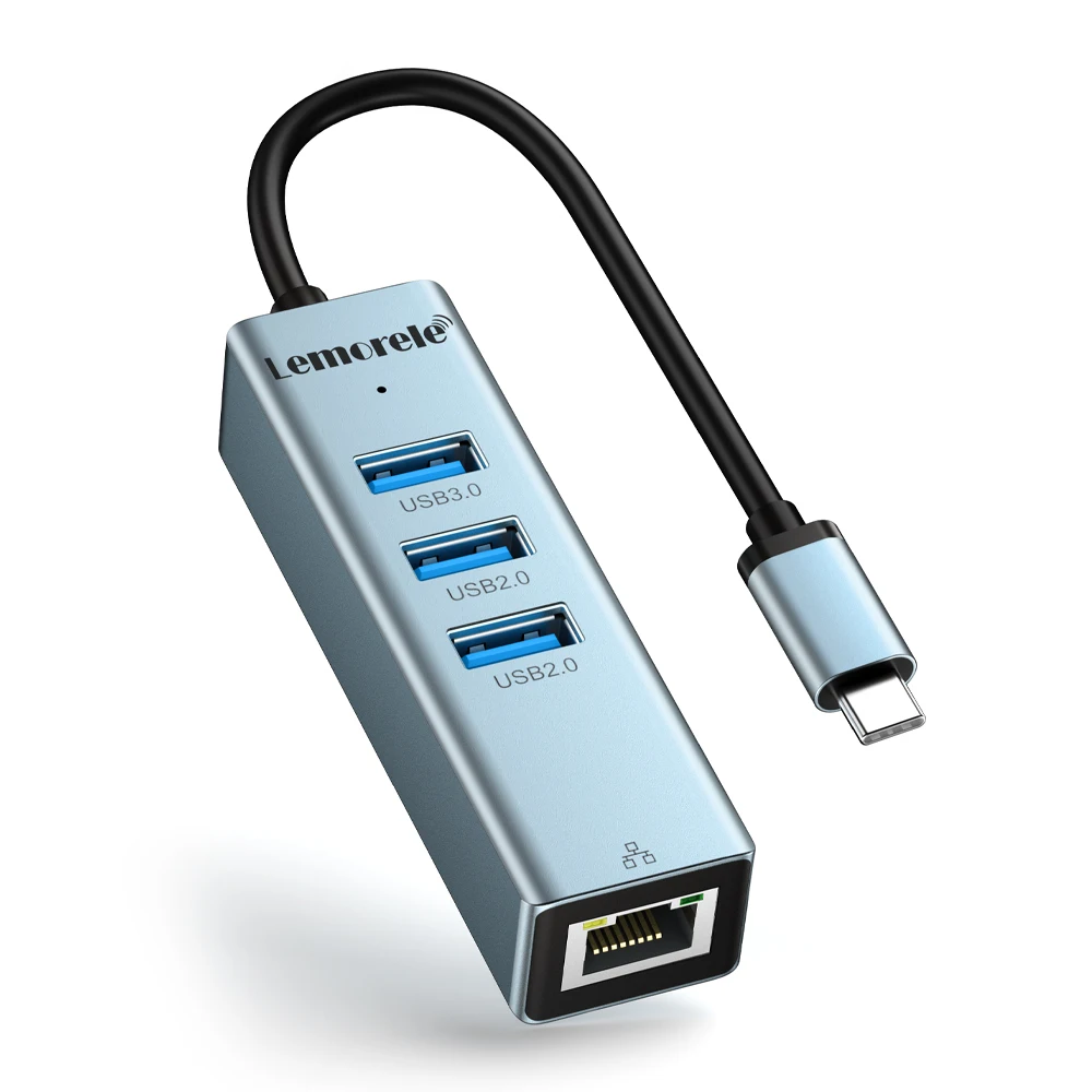 

Lemorele TC43L Type C Docking Station USB 2.0 hub data transfer 4-in-1 ports gigabit Ethernet RJ45 USB A adapter for MacBook