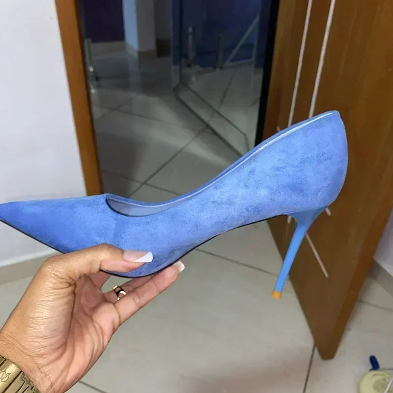 Women 9cm High Heels Daily Party Colorful Suede Pumps Female Scarpins Stiletto Evening Banquet Red Yellow Shoes Plus Size 34-43