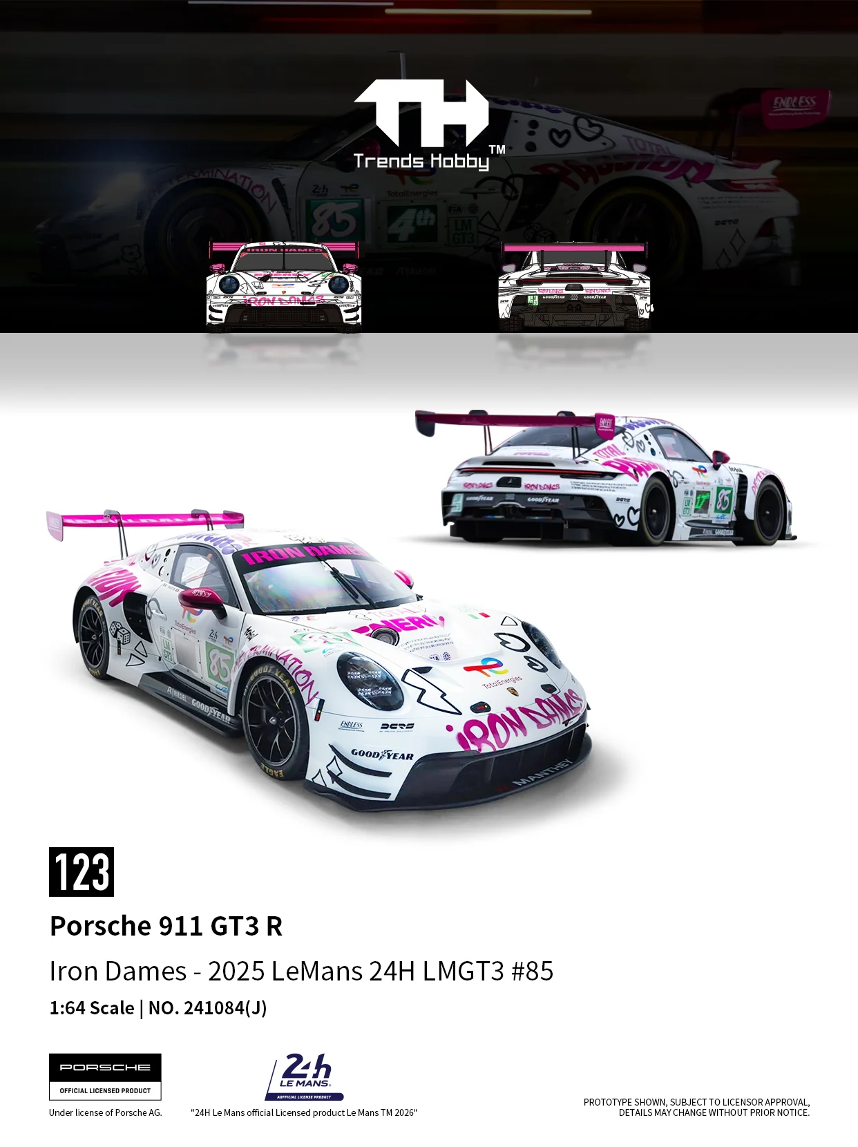 Trends Hobby1:64 Porsche 911 GT3 R - LeMans 24H 2025 Lamborghini Huracan GT3 Evo 2-CHINA GT 2026 Modelo de Coche de Aleación Fundida a Presión