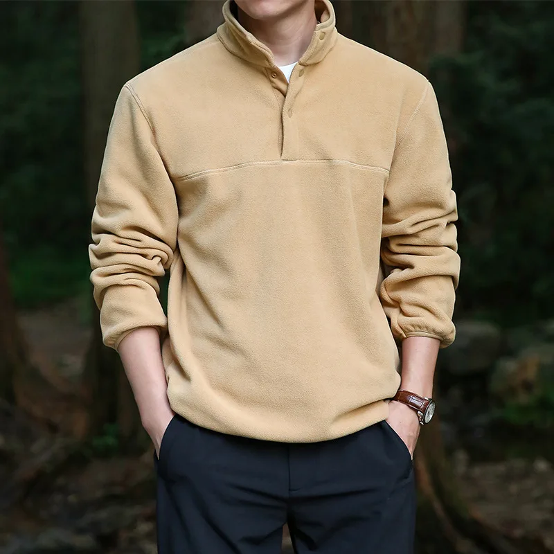 

2025 Мужская толстовка, водолазка, пуловер на пуговицах, мужской флисовый повседневный базовый элегантный рабочий костюм, зима-осень, теплая куртка