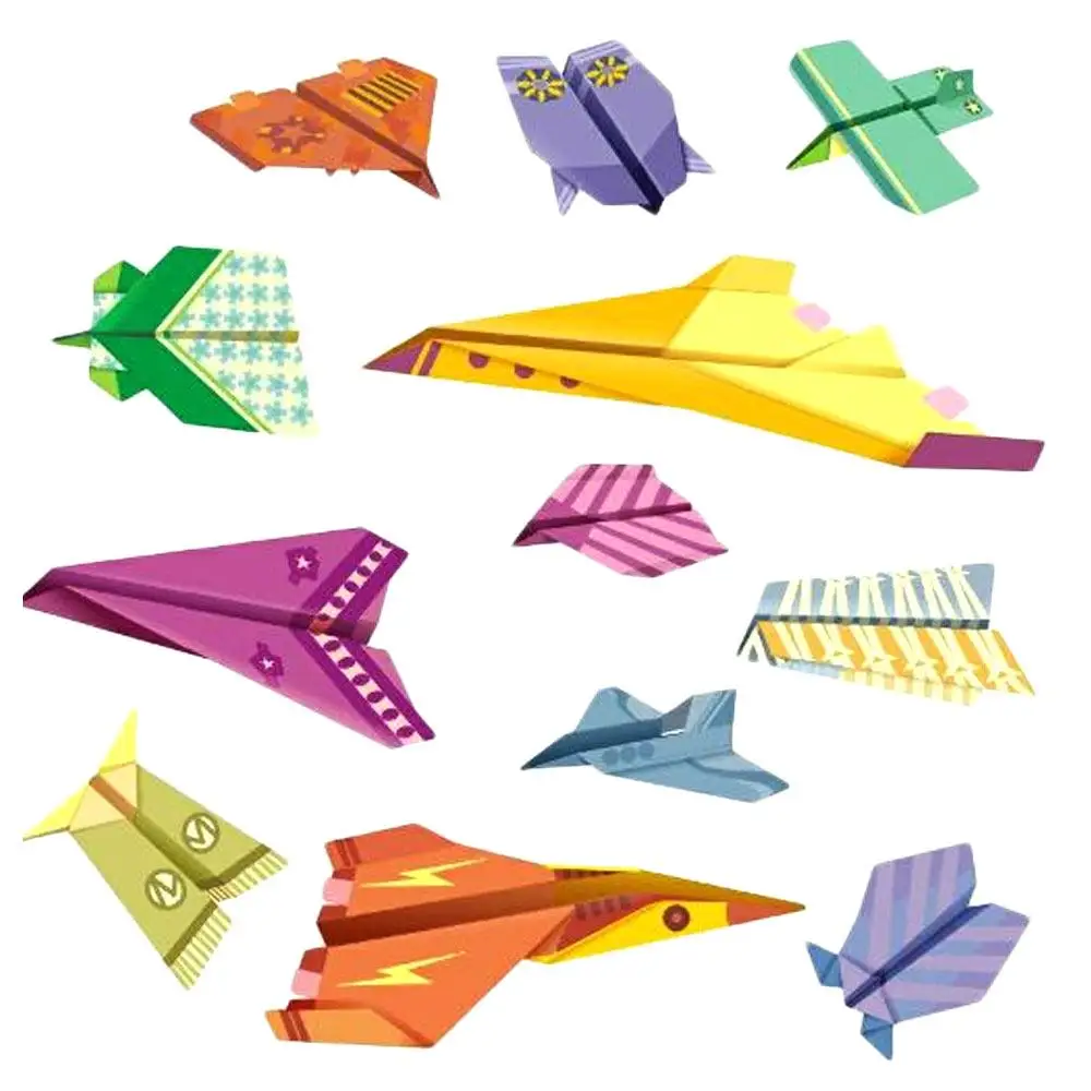 Set di carta colorata fatta a mano in carta Apprendimento artistico Set di origami per aeroplano Montessori Giocattolo per aereo di carta versatile pieghevole 3D