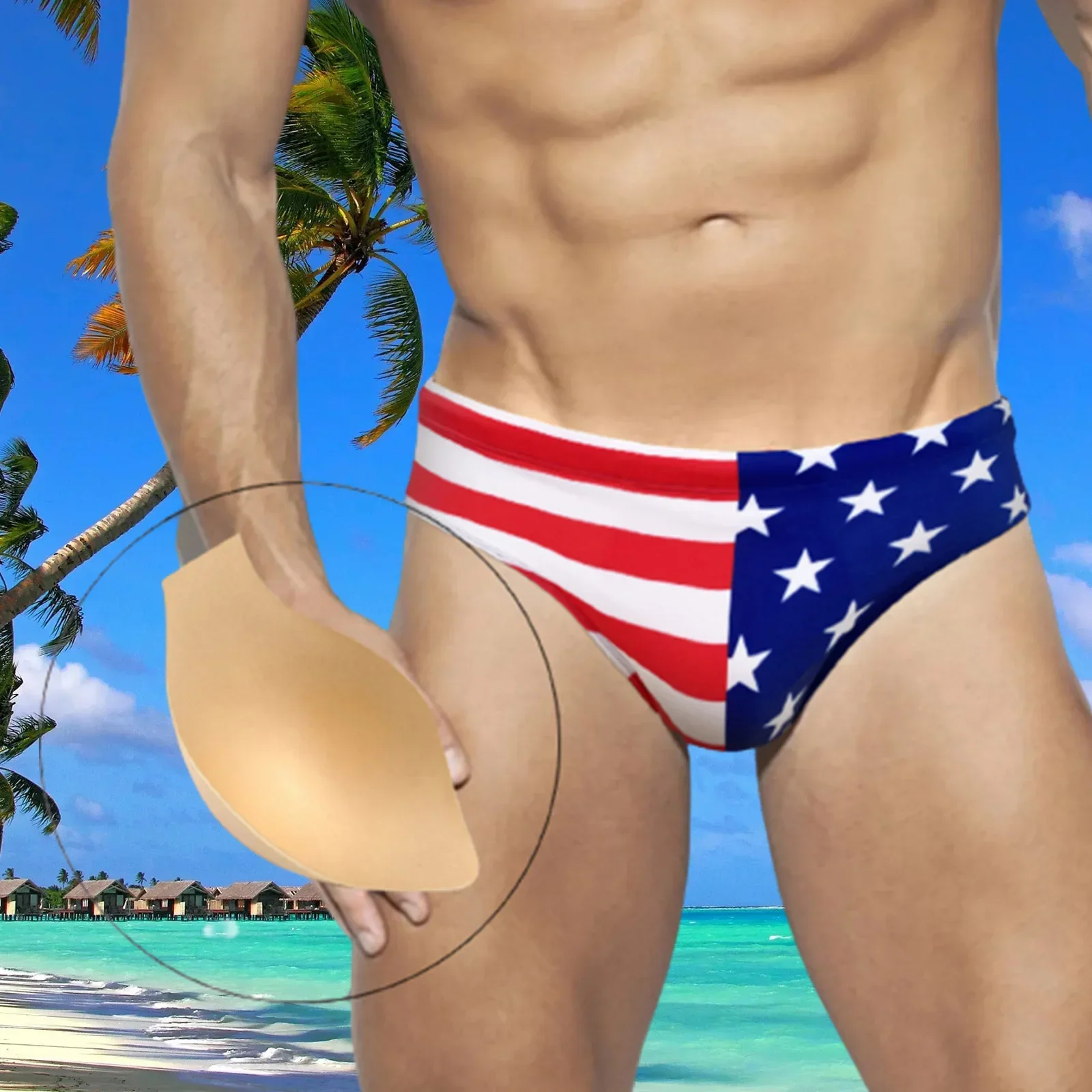 Bikini Swimwear Swimsuit Stars And Stripes Surf Swim Trunks Mens Nylon Pouch-Cup Sexy Beach Swim Briefs Fashinable