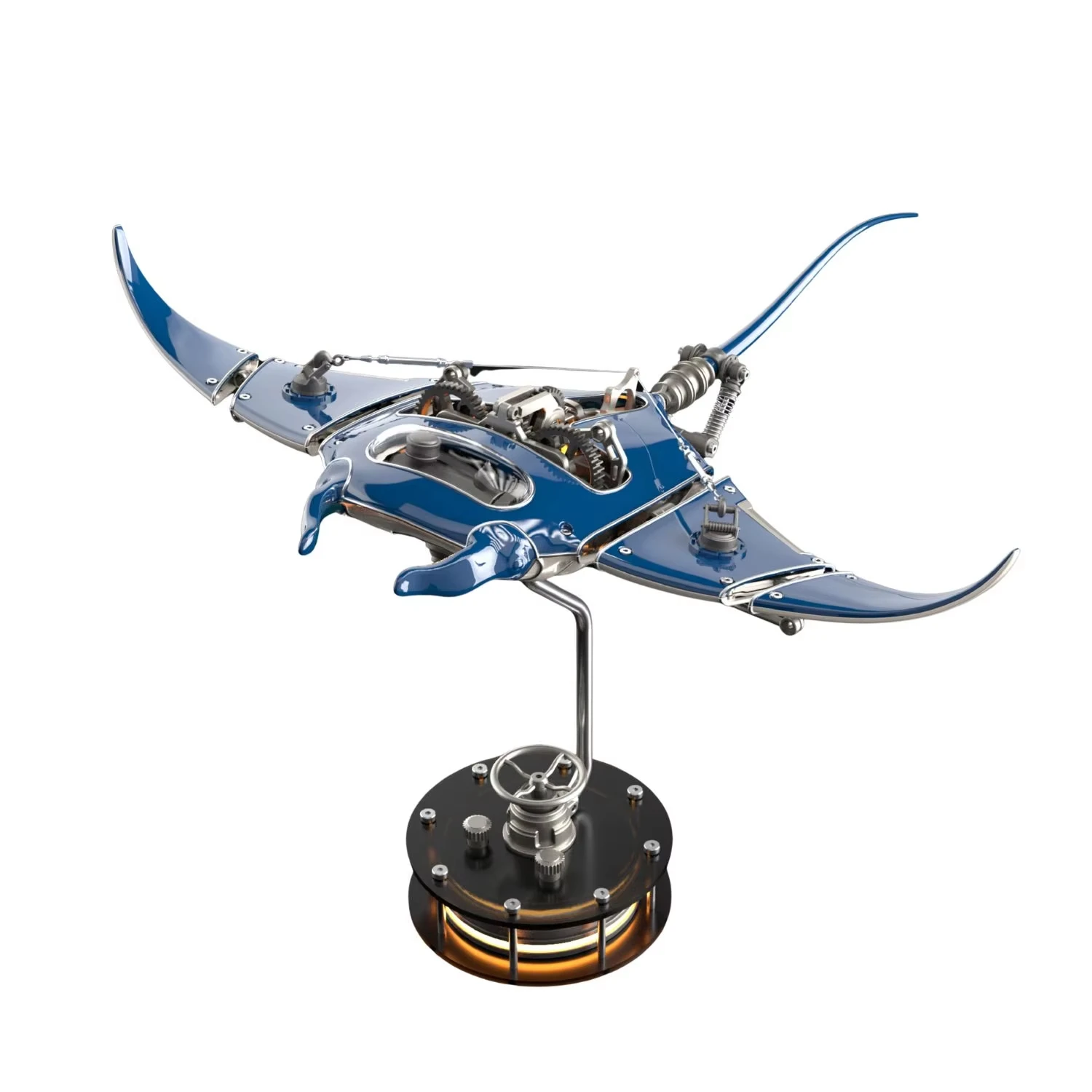 

Механическая сборная модель Manta Ray, синие художественные украшения из чистого металла, модель игрушки ручной работы