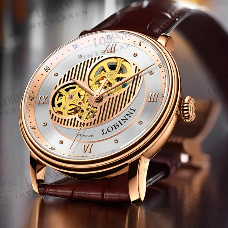 

Lobinni мужские автоматические часы 40 мм механические наручные часы скелетон циферблат 50 м водонепроницаемое сапфировое зеркало