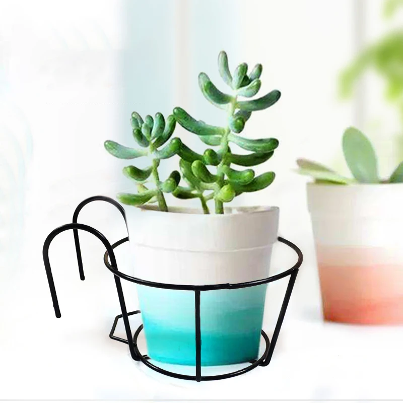 Iron Hanging Plant Holder for Balcony Railing Fence Round Potted Basket Support Organizer Planter Display Outdoor Decoration