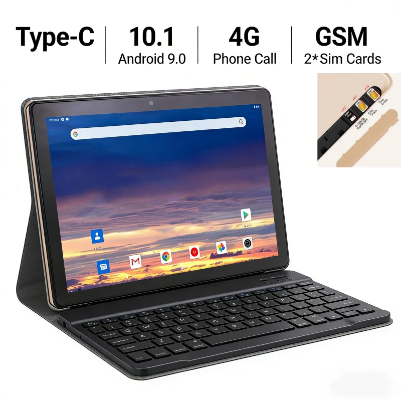 

2026 Новый Type-C 10,1 дюйма Android 9,0 4G Телефонный планшет GSM 2 * SIM-карты MTK9863 Четырехъядерная двойная камера 3 ГБ ОЗУ 32 ГБ ПЗУ 5000 мАч