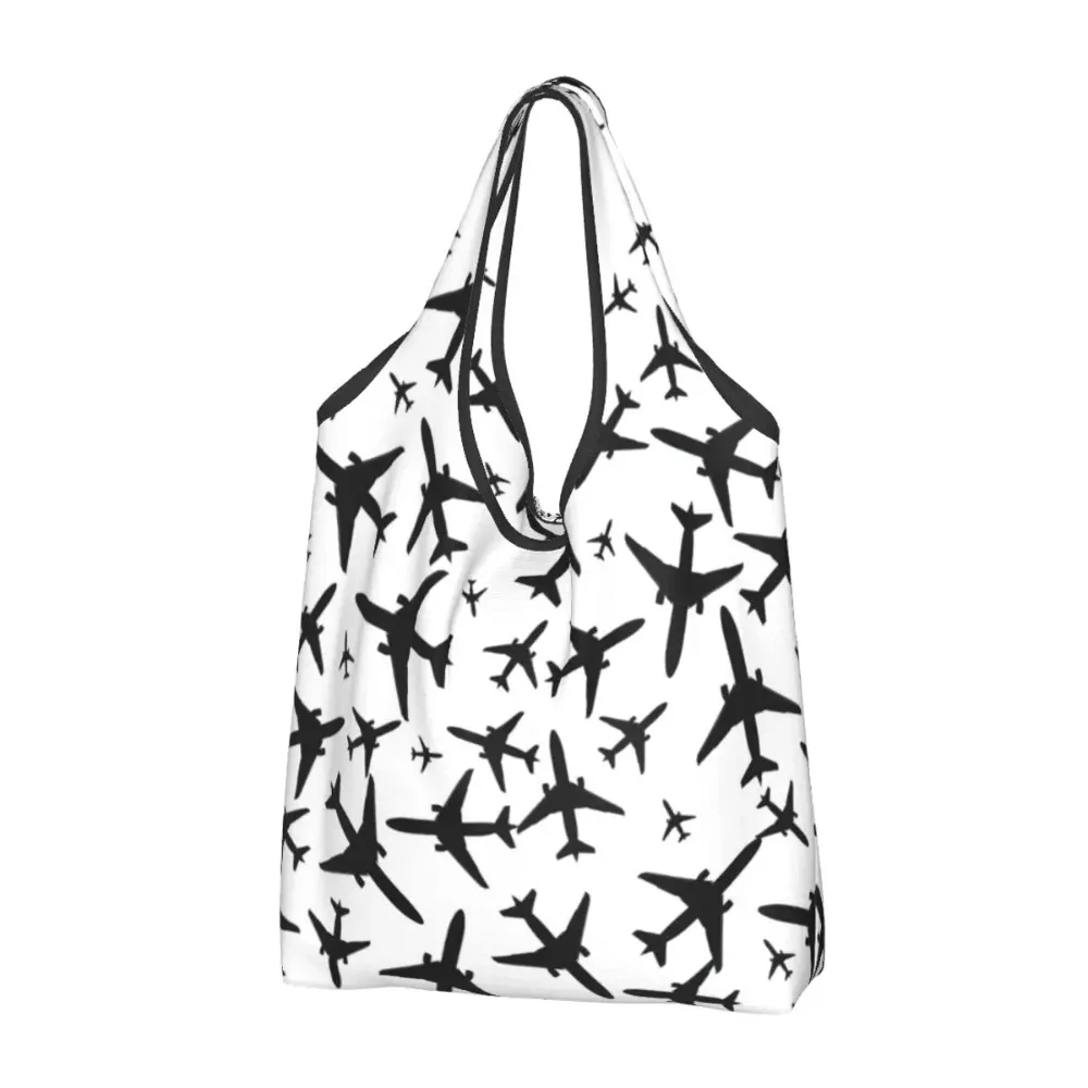 

Fashion Random Airplanes Pattern Shopping Tote Bag Portable Aviation Fighter Pilot Groceries Shoulder Shopper Bag