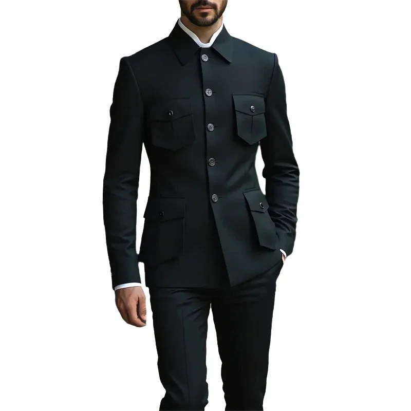 

Костюм Блейзер Мужской костюм в китайском стиле Пиджак Чжуншань Костюм Блейзер Деловой формальный 4-кнопочный воротник-стойка Симметричный