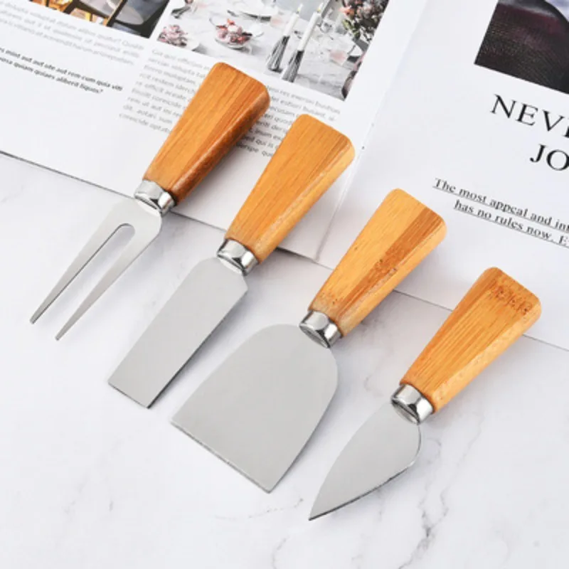 

4 Cheese Knives Set Cutlery Steel Stainless Slicer Cutter Wood Handle Mini Knife,Butter Knife,Spatula& ForK