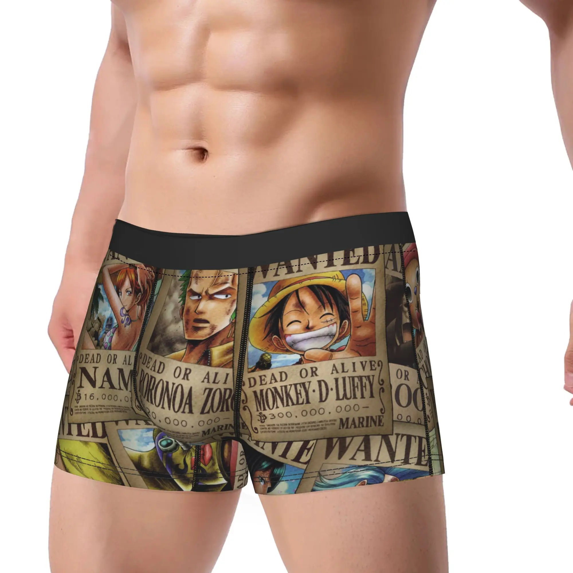 Men's One Piece Long Underwear Japan Anime Manga Humor Boxer Briefs Shorts Panties Male Soft Underpants Plus Size