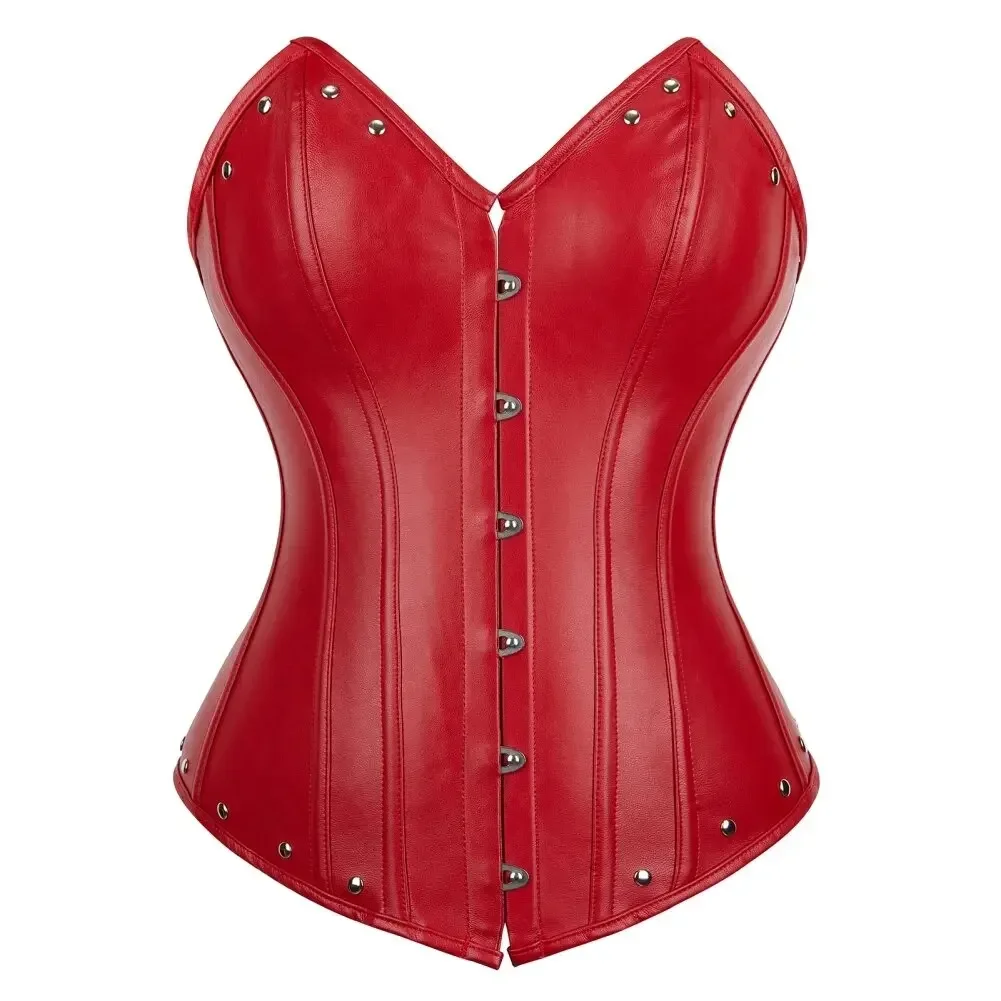 Red Shiny PU Leather Bustier Steampunk Corset Body Shaper Women Sexy Basque Black Green